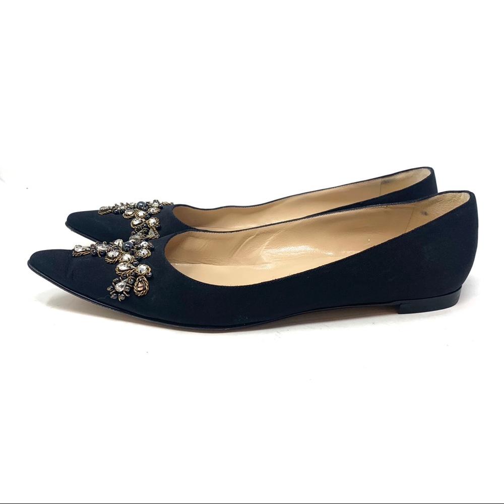 Manolo Blahnik Jeweled Pointed Flat black s41 B434 - Picture 4 of 8
